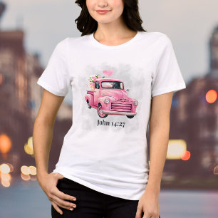 Camiseta Aquarela Floral Vintage Caminhão Rosa Versículo da