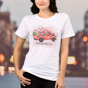 Camiseta Aquarela Floral Vintage Caminhão Vermelho Versícul