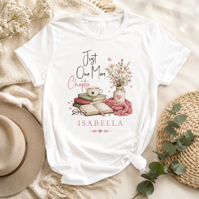 Camiseta Aquarela Mais Um Capítulo Floral Leitor  (womens tshirts just one more chapter book lovers reading teacher bookworm literature cute pink blush)