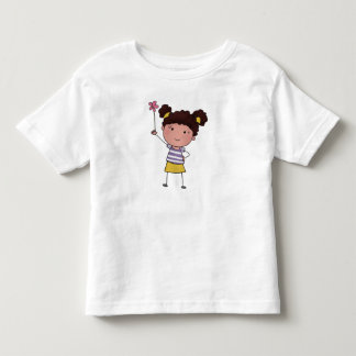 Camiseta Aquarela Menina Palito Fofa Flor Rosa Bonita