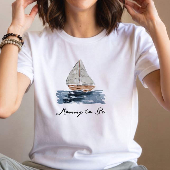 Camiseta Aquarela Náutica Barco Mãe-para-Ser (Nautical Watercolor Sailboat Mommy-to-Be T-Shirt)