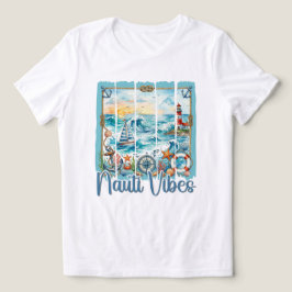 Camiseta Aquarela Náutica Oceano Pôr do Sol Praia Farol