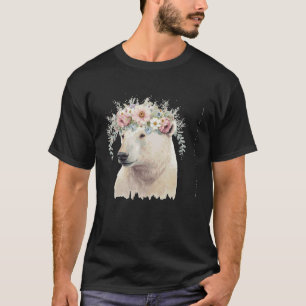 Camiseta Aquarela Polar Bear Flor Boho