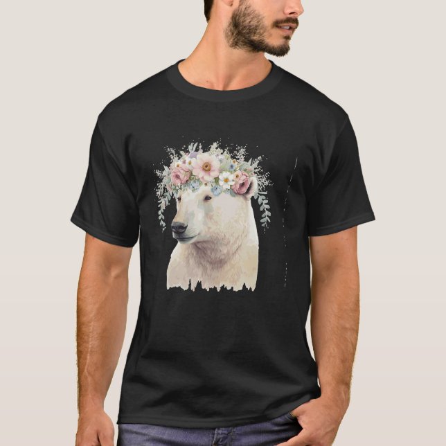 Camiseta Aquarela Polar Bear Flor Boho (Frente)