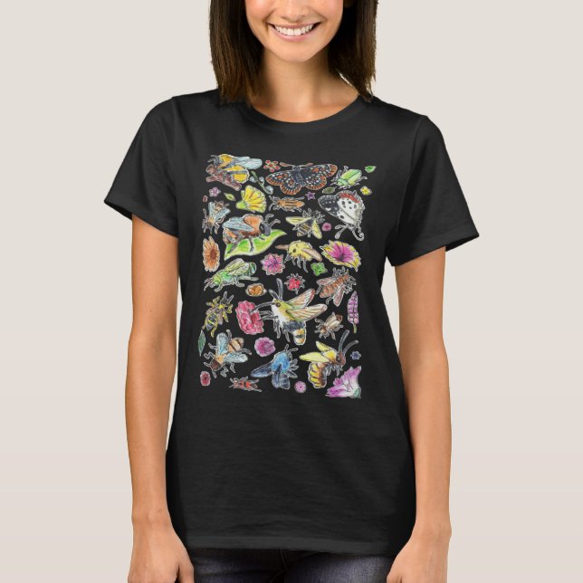 Camiseta Aquarela Polinizadores Abelhas Flores Besouros Bor (Frente)