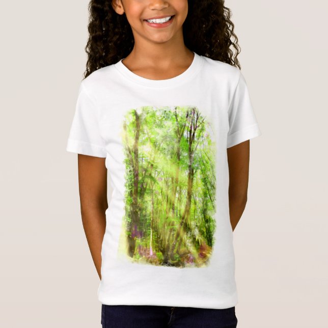 Camiseta Aquarela Primavera de Floresta Verde (Frente)