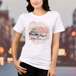 Camiseta Aquarela Rosas Caminhão Antigo Versículo da Bíblia