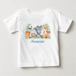 Camiseta Aquarela Safari Bebês Elefante Azul