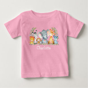 Camiseta Aquarela Safari Selva Cachorros Rosa
