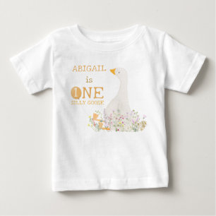 Camiseta Aquarela Um Ganso Tolo Flor Silvestre 1º Aniversár