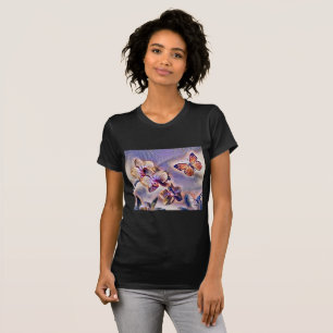 Camiseta Aquarela Vintage de Flores de Orquídea Rosa Roxo