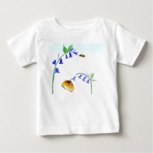 Camiseta Aquarela Virginia Bluebells Com Borboleta