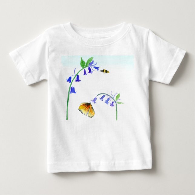 Camiseta Aquarela Virginia Bluebells Com Borboleta (Frente)