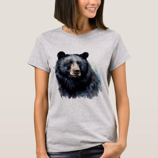Camiseta Aquarelas Black Bear Animal Willife Nature Art (Frente)