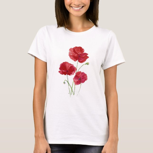 Camiseta Aquarelas Red Poppy Garden Flor Arte Floral (Frente)