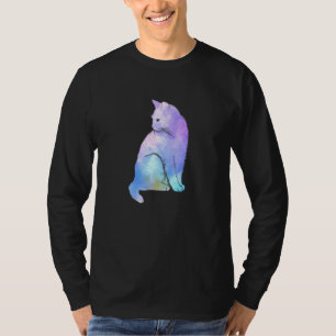 Camiseta Aquarelas Roxas Divertimento Arte De Gato Pele De