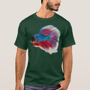 Camiseta Aquário de Peixe Vermelho Azul Betta Siamese