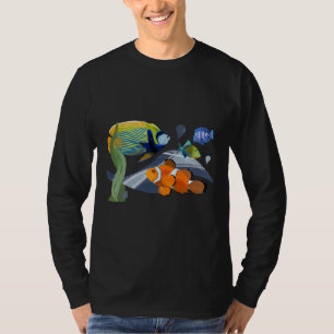 Camiseta Aquário De Peixes Tropicais Coloridos Illustr