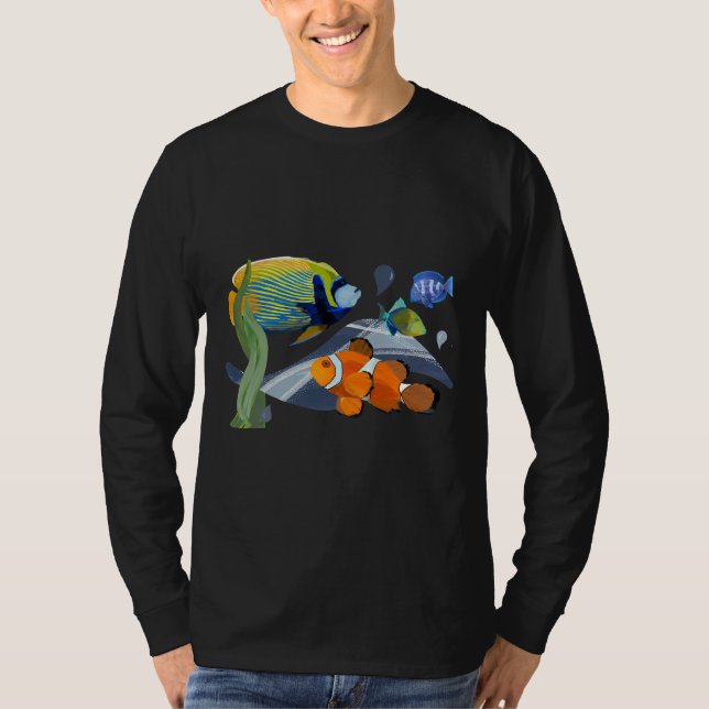 Camiseta Aquário De Peixes Tropicais Coloridos Illustr (Frente)