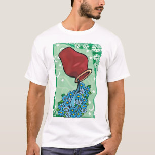 Camiseta Aquário Floral com Flores Azuis de Vaso