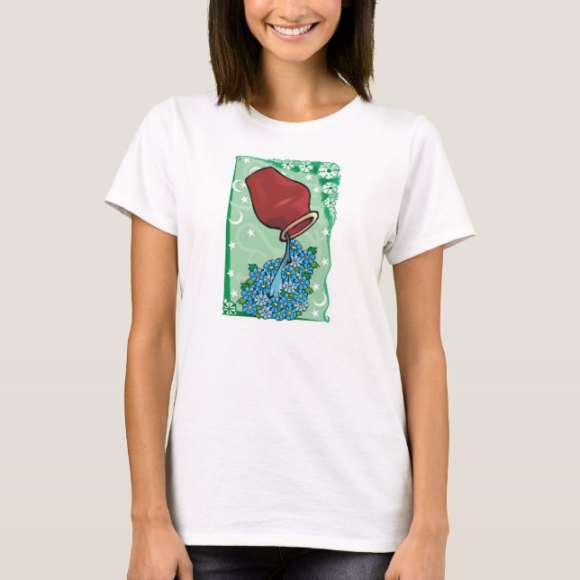 Camiseta Aquário Floral com Flores Azuis de Vaso (Frente)