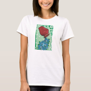 Camiseta Aquário floral com o vaso que derrama flores azui