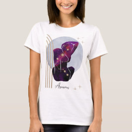 Camiseta Aquário Zodíaco Design Azul Roxo em Feminino