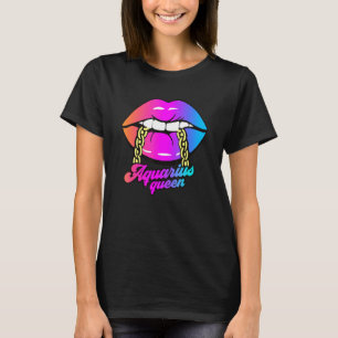 Camiseta Aquarius Queen Lábios Dourada Cadeia Zodiac Aniver