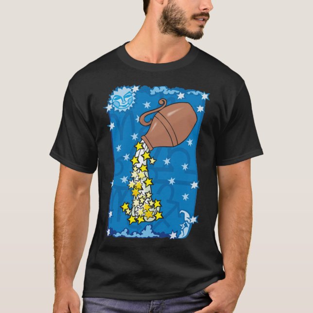 Camiseta Aquarius Vase lança estrelas de água no céu noturn (Frente)