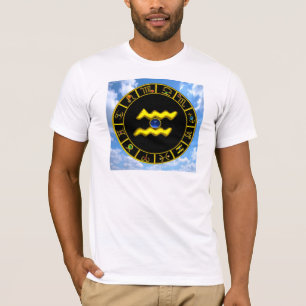 CAMISETA AQUARIUS/ZODIAC JOIAS DE ANIVERSÁRIO DOURADO