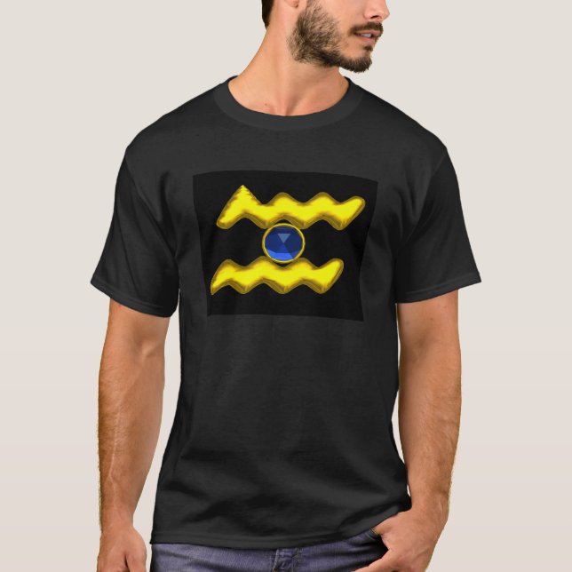 CAMISETA AQUARIUS/ZODIAC JOIAS DE ANIVERSÁRIO DOURADO (Frente)