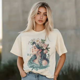 Camiseta Aquarius Zodiac, Mulher Floral, Amantes Botânicos