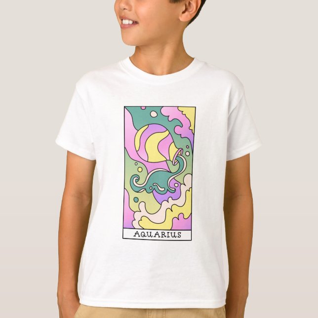 Camiseta Aquarius Zodiac - Sinal Abstrato Art Vintage (Frente)