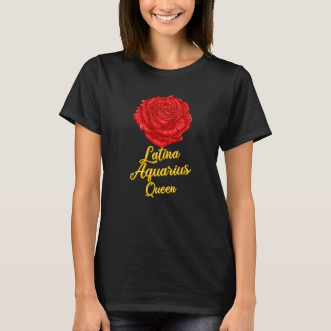 Camiseta Aquarius Zodiac Sinal Latina Rosa para Quee Hispân (Frente)