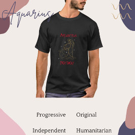 Camiseta Aquarius Zodiac Tipografia Dourada Gráfico Vermelh