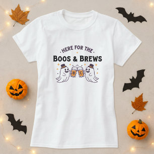 Camiseta Aqui para o Boos e Brews Halloween Tee; Ghost Beer