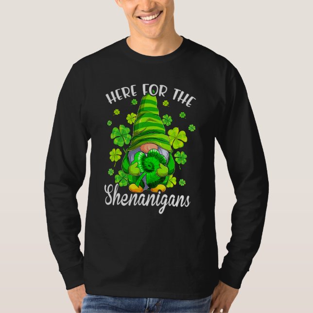 Camiseta Aqui para o Gnomo do Dia de Patrick dos Shenanigan (Frente)