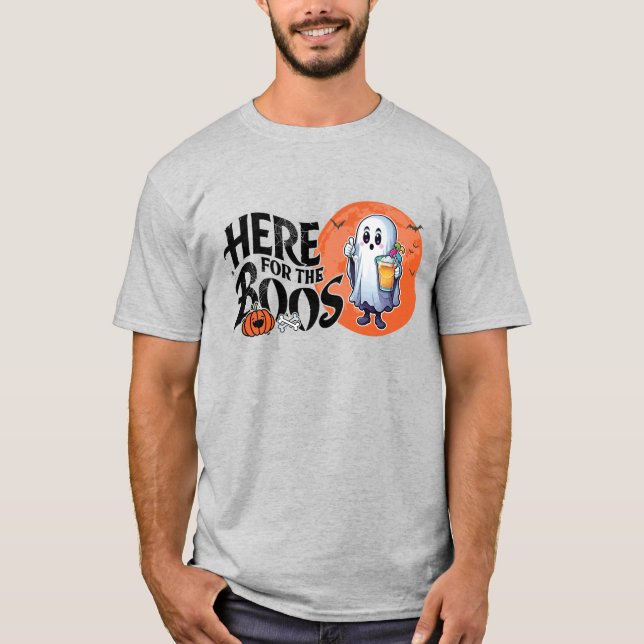 Camiseta Aqui para os Boos | Beba e coloque seu Spook em ci (Frente)
