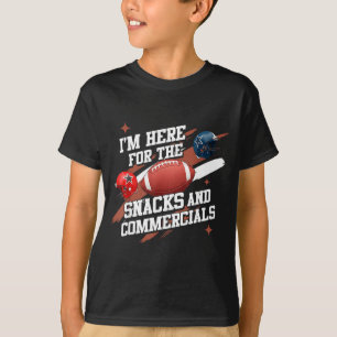Camiseta Aqui pelos snacks e comerciais homens de futebol