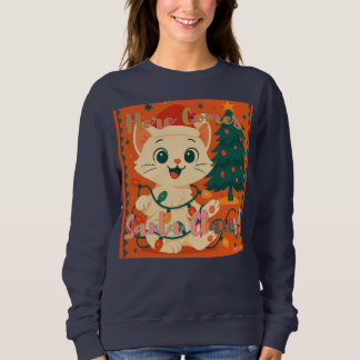 Camiseta Aqui vem o Papai Noel! Gato do Papai Noel engraçad