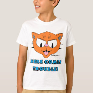 Camiseta "AQUI VEM PROBLEMAS!" Gato de Desenho Animado Dive