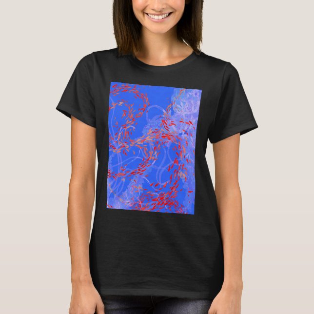 Camiseta Arabesco em Azuis com Jellies transparentes e   (Frente)