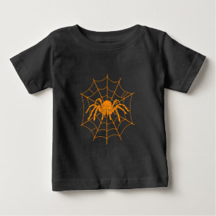 Camiseta Aranha e Teia Laranja Assustadora de Halloween