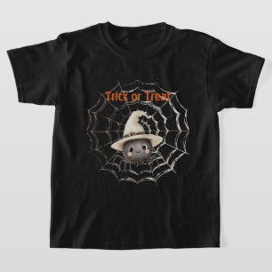 Camiseta Aranha Feliz e Amigável na Teia de Halloween