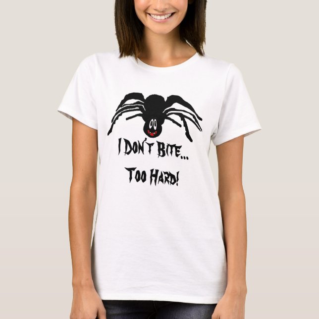 Camiseta Aranha Negra Engraçada Não Morda Mulher (Frente)
