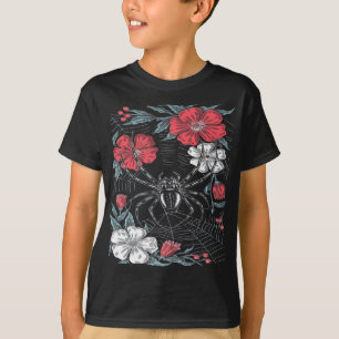 Camiseta Aranha Romântica Escura Floral