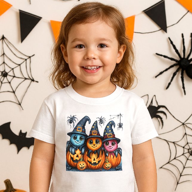 Camiseta Aranhas de Halloween de IA e Abóboras Crianças - (Criador carregado)