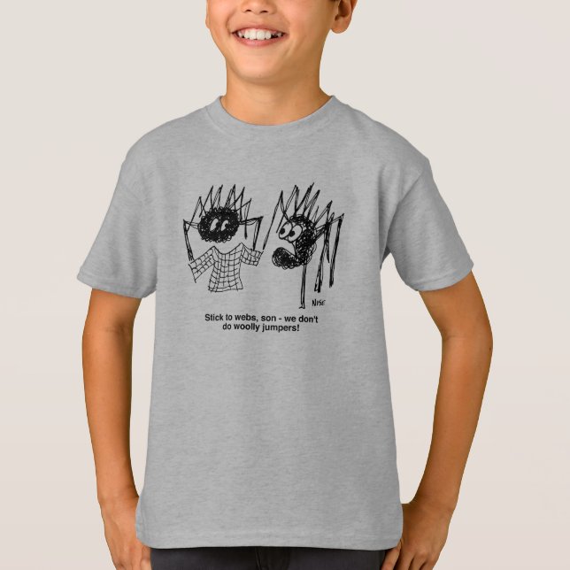 Camiseta Aranhas engraçadas e aranhas tecendo desenhos na W (Frente)