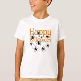 Camiseta Aranhas Felizes Halloween Preto e Laranja