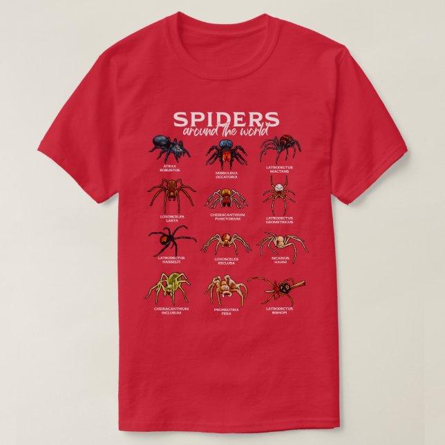 Camiseta Aranhas no mundo tipos de aranhas (Frente do Design)